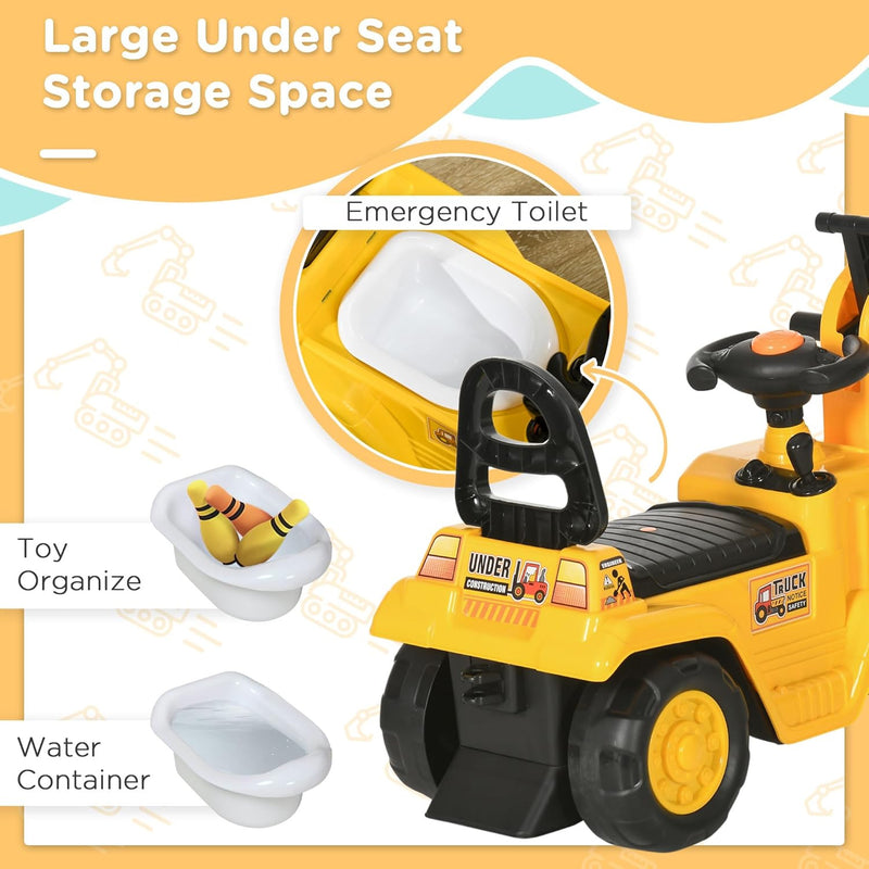 Kids Ride-On Excavator Truck with Pull Cart, Horn, and Under-Seat Storage Magic Cars 3