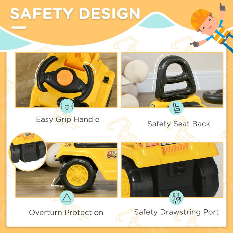 Kids Ride-On Excavator Truck with Pull Cart, Horn, and Under-Seat Storage Magic Cars 5