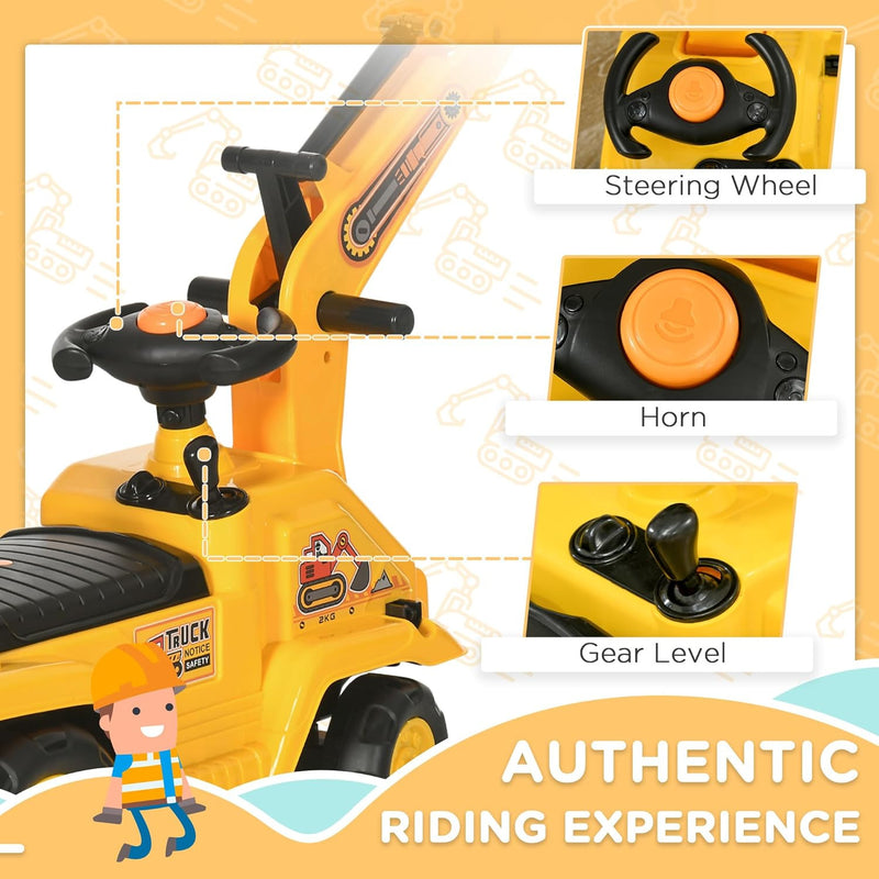 Kids Ride-On Excavator Truck with Pull Cart, Horn, and Under-Seat Storage Magic Cars 6