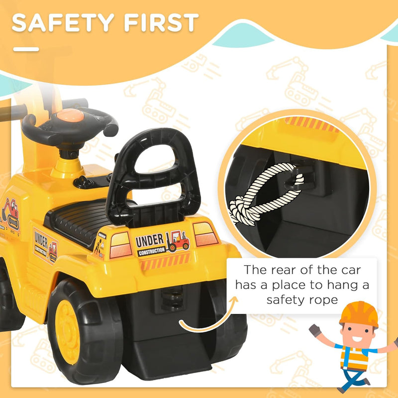 Kids Ride-On Excavator Truck with Pull Cart, Horn, and Under-Seat Storage Magic Cars 7