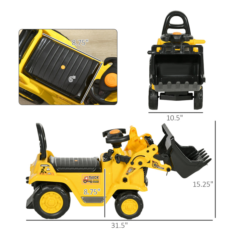 Kids Ride-On Excavator Bulldozer with Under-Seat Storage and Pull Cart Magic Cars 2