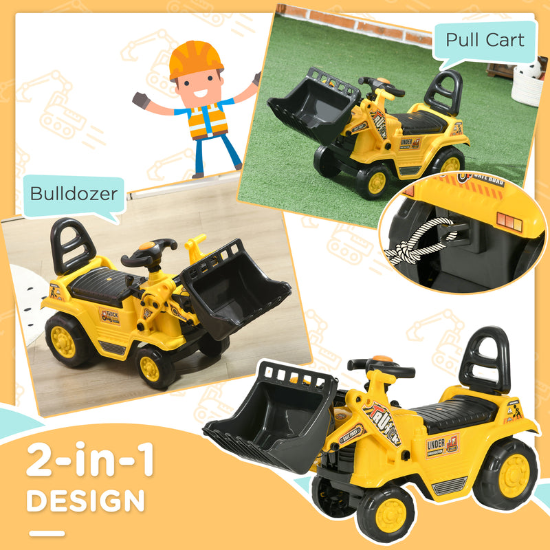 Kids Ride-On Excavator Bulldozer with Under-Seat Storage and Pull Cart Magic Cars 3