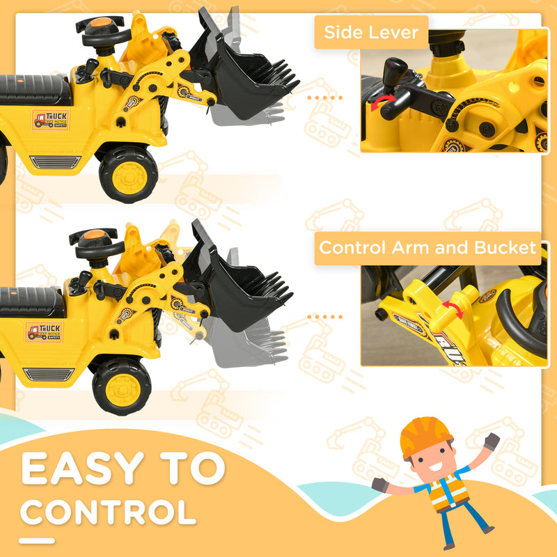 Kids Ride-On Excavator Bulldozer with Under-Seat Storage and Pull Cart Magic Cars 4