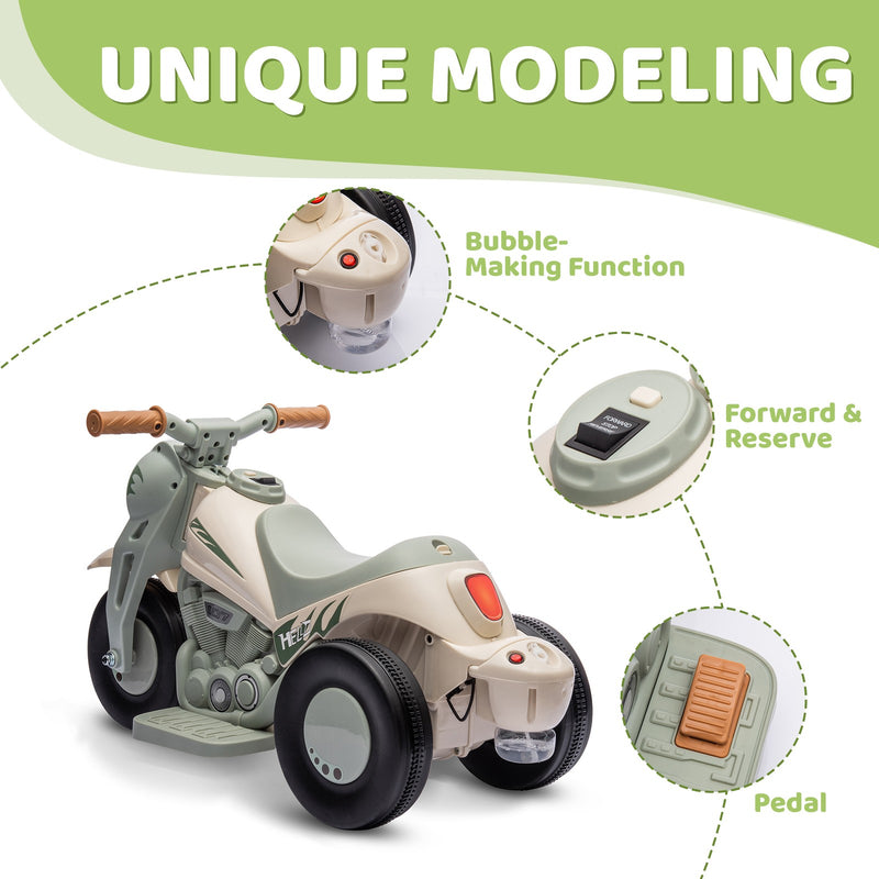 6V Ride-On Motorcycle and Bubble Car with Music - Cream Color Magic Cars 6