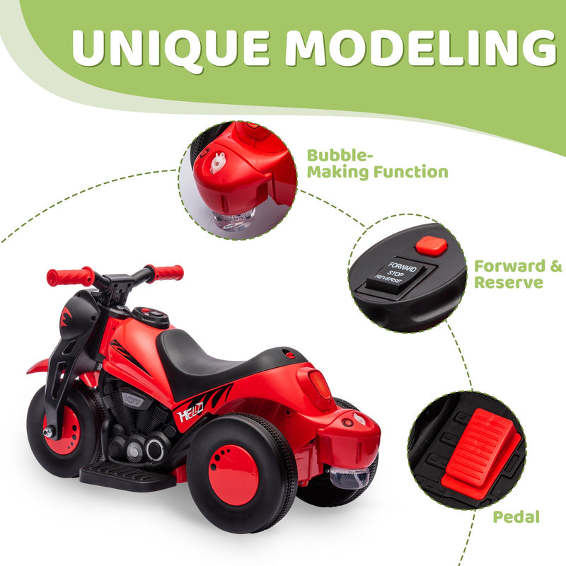 6V Red Ride-On Motorcycle and Bubble Car with Music Magic Cars 6
