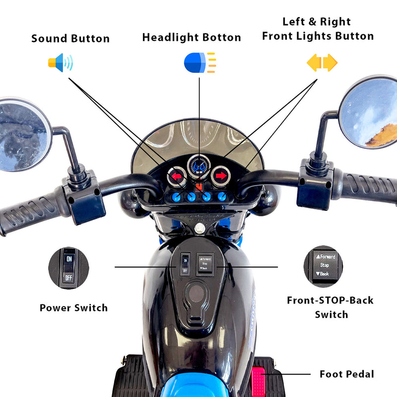 Electric 6V 3-Wheel Ride-On Motorcycle with LED Lights for Toddlers and Kids Magic Cars 6