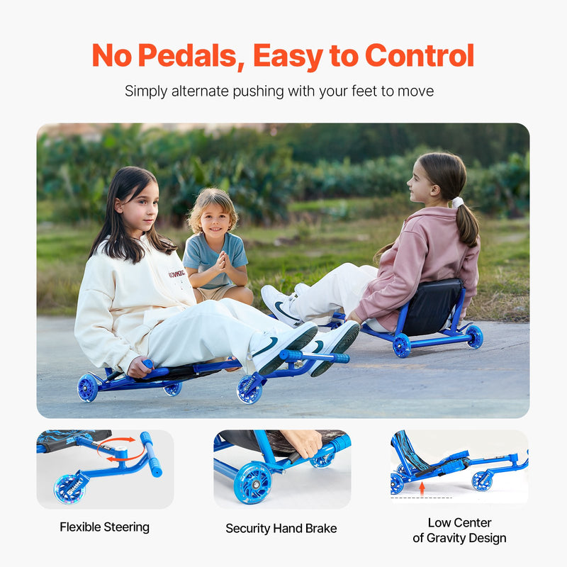 Kids Ride-On Drift Scooter Cart with Zig-Zag Motion for Ages 10+ and 198 lbs Capacity Magic Cars 3
