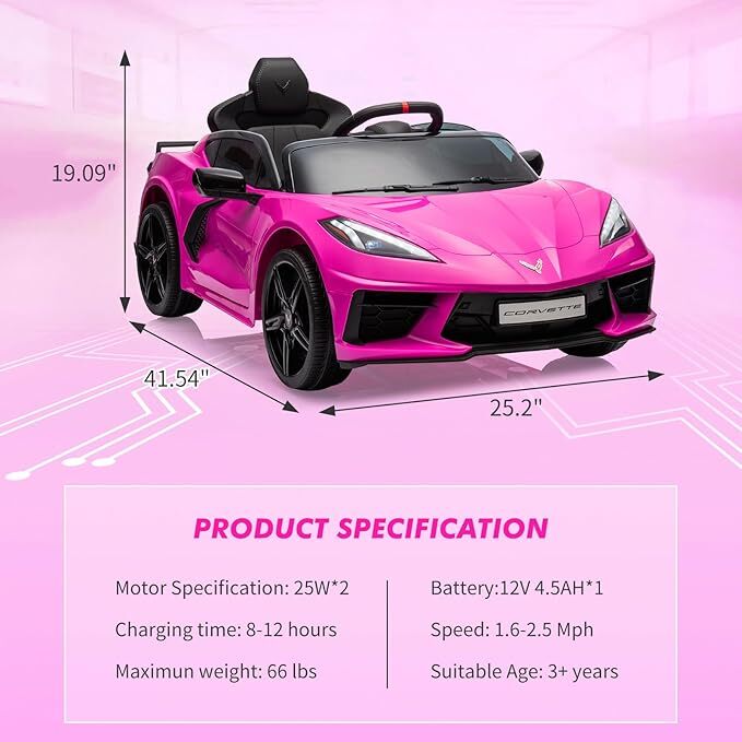12V Battery-Powered Ride-On Sports Car for Kids Licensed Corvette Model Magic Cars 3