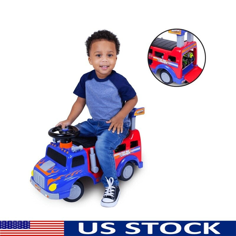 Interactive Monster Truck Ride-On Toy Carrier for Kids Ages 1-3, Supports up to 44 lbs, Unisex Magic Cars 0
