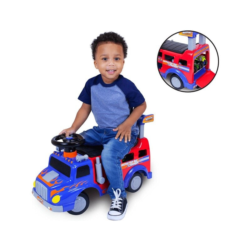 Interactive Monster Truck Ride-On Toy Carrier for Kids Ages 1-3, Supports up to 44 lbs, Unisex Magic Cars 1