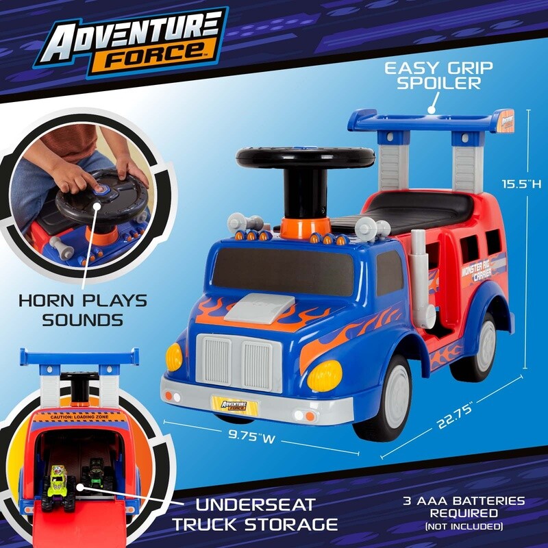 Interactive Monster Truck Ride-On Toy Carrier for Kids Ages 1-3, Supports up to 44 lbs, Unisex Magic Cars 9