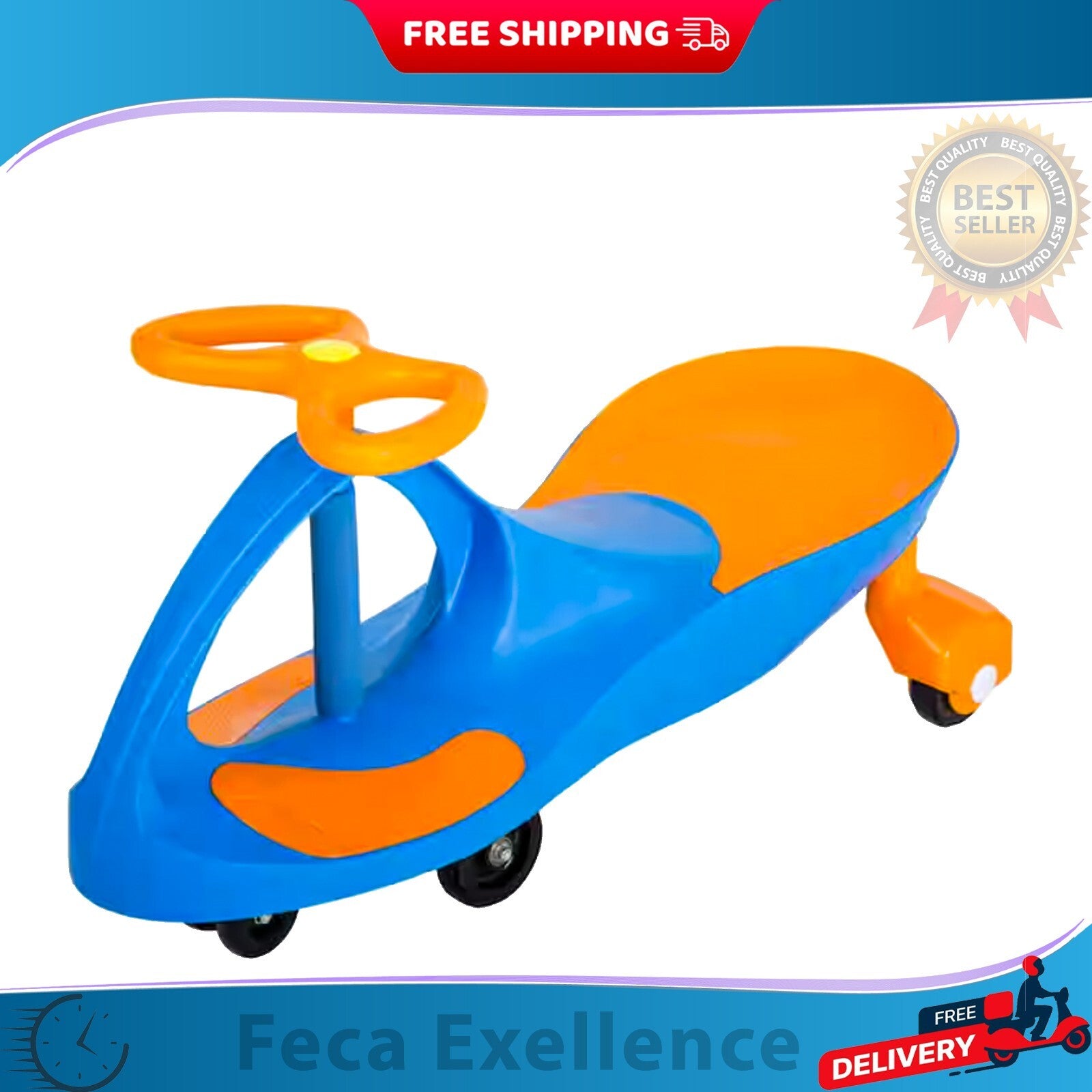 Ride on Toy Wiggle Car in Blue/Orange