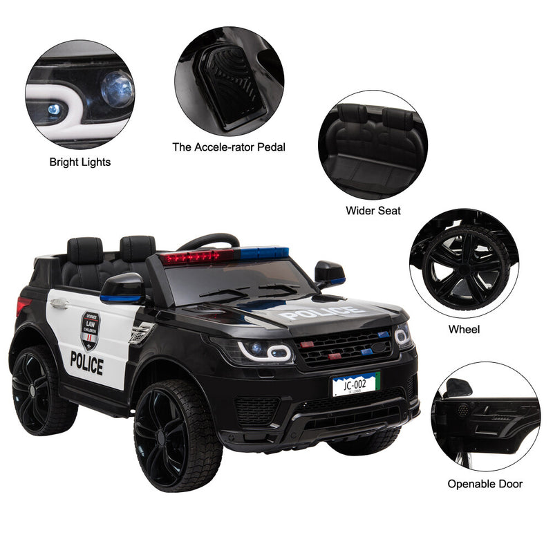 12V Electric Battery-Powered Police SUV Ride-On Toy with Remote Control, Black Magic Cars 2