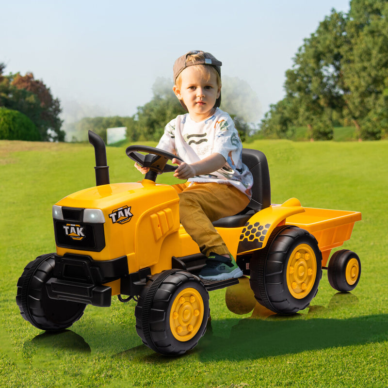 Electric Battery-Powered Ride-On Tractor and Excavator with Trailer for Kids Age 5 and Up Magic Cars 12