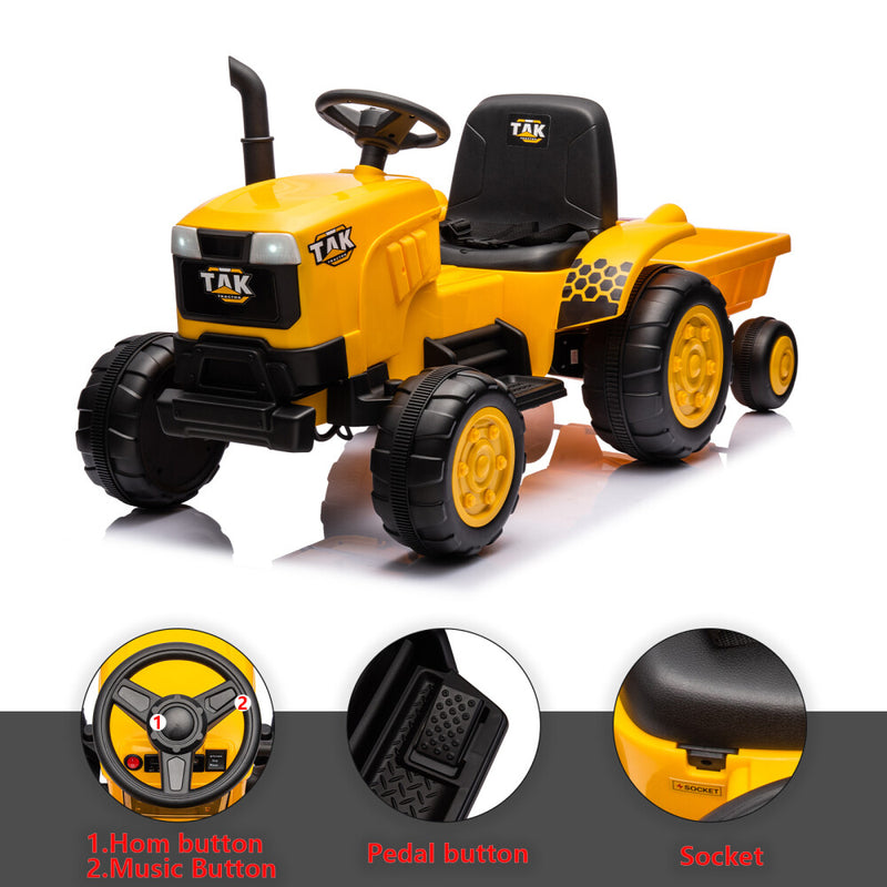 Electric Battery-Powered Ride-On Tractor and Excavator with Trailer for Kids Age 5 and Up Magic Cars 18
