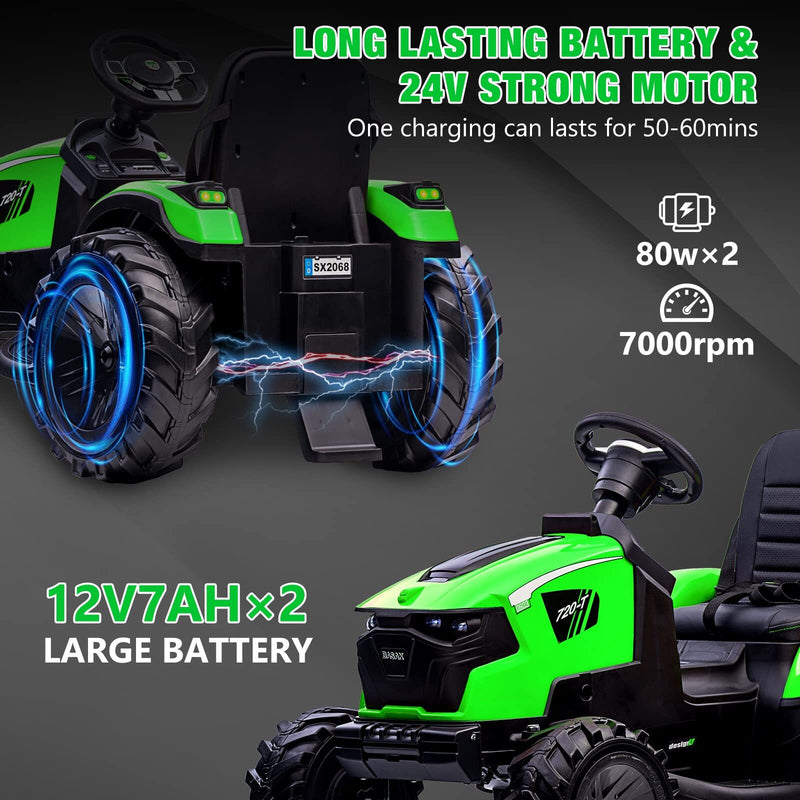 24V Electric Ride-On Tractor for Kids with Trailer, Excavator and Bulldozer Attachments Magic Cars 13
