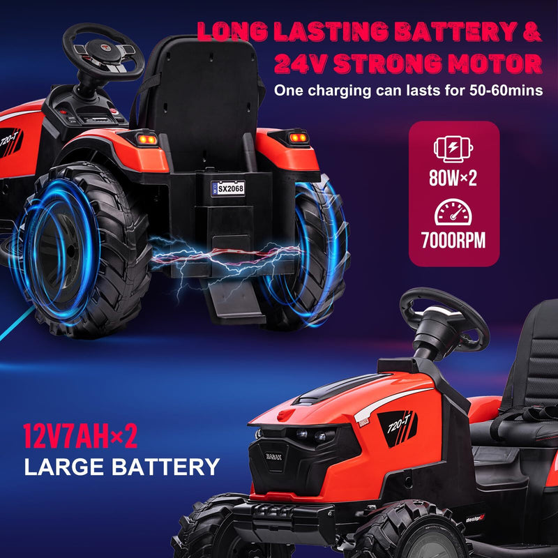 24V Electric Ride-On Tractor for Kids with Trailer, Excavator and Bulldozer Attachments Magic Cars 16