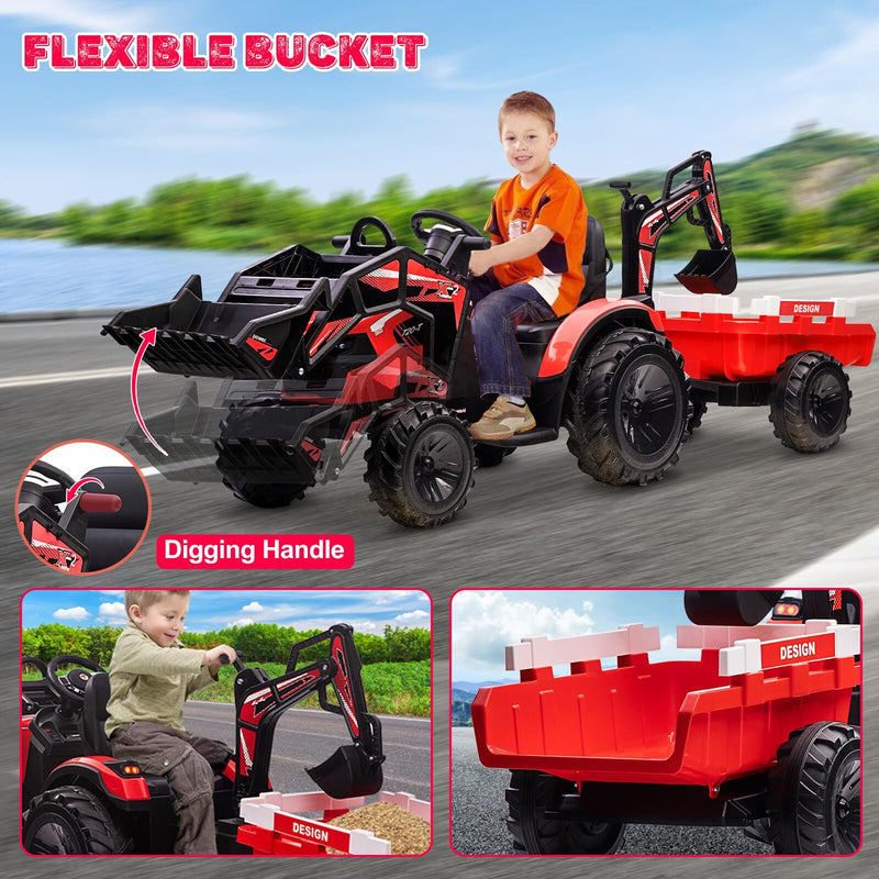 24V Electric Ride-On Tractor for Kids with Trailer, Excavator, and Bulldozer Attachments Magic Cars 10