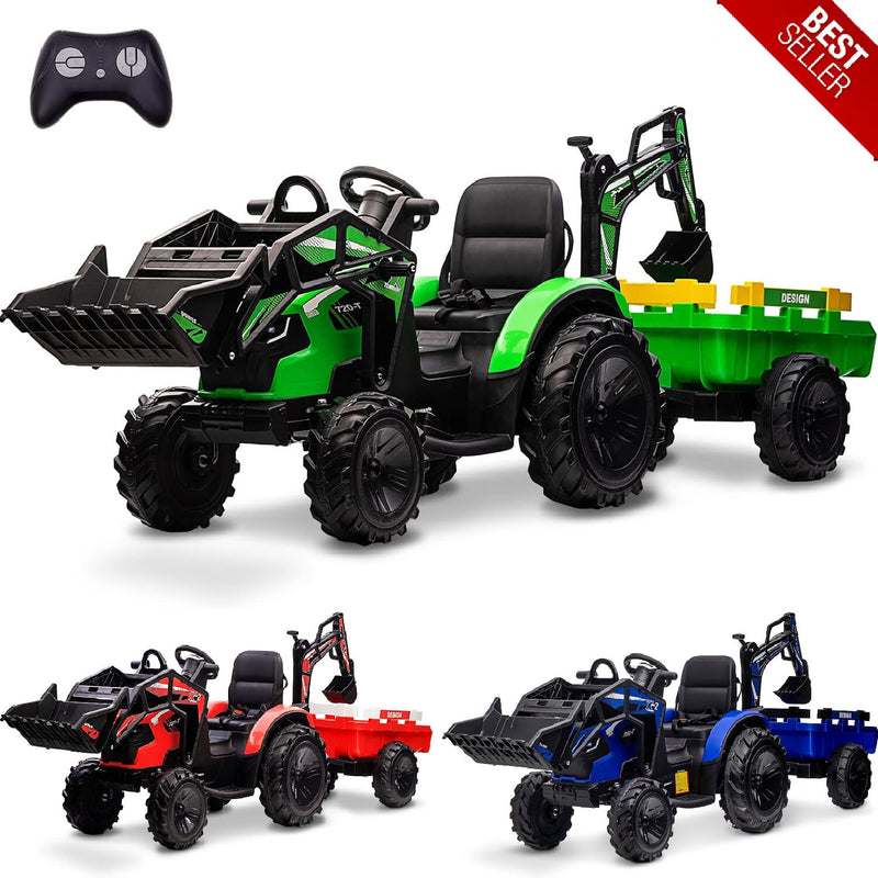 24V Electric Ride-On Tractor for Kids with Trailer, Excavator, and Bulldozer Attachments Magic Cars 1