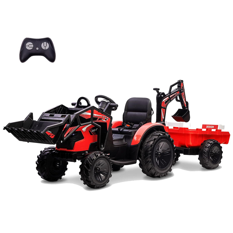 24V Electric Ride-On Tractor for Kids with Trailer, Excavator, and Bulldozer Attachments Magic Cars 4