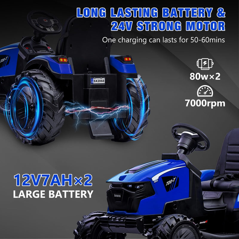 24V Electric Ride-On Tractor for Kids with Trailer, Excavator, and Bulldozer Attachments Magic Cars 7
