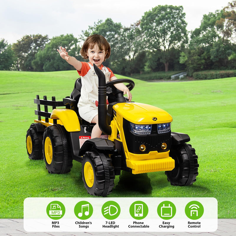 12V Electric Ride-On Tractor with Trailer for Kids, Battery Powered Vehicle Magic Cars 16
