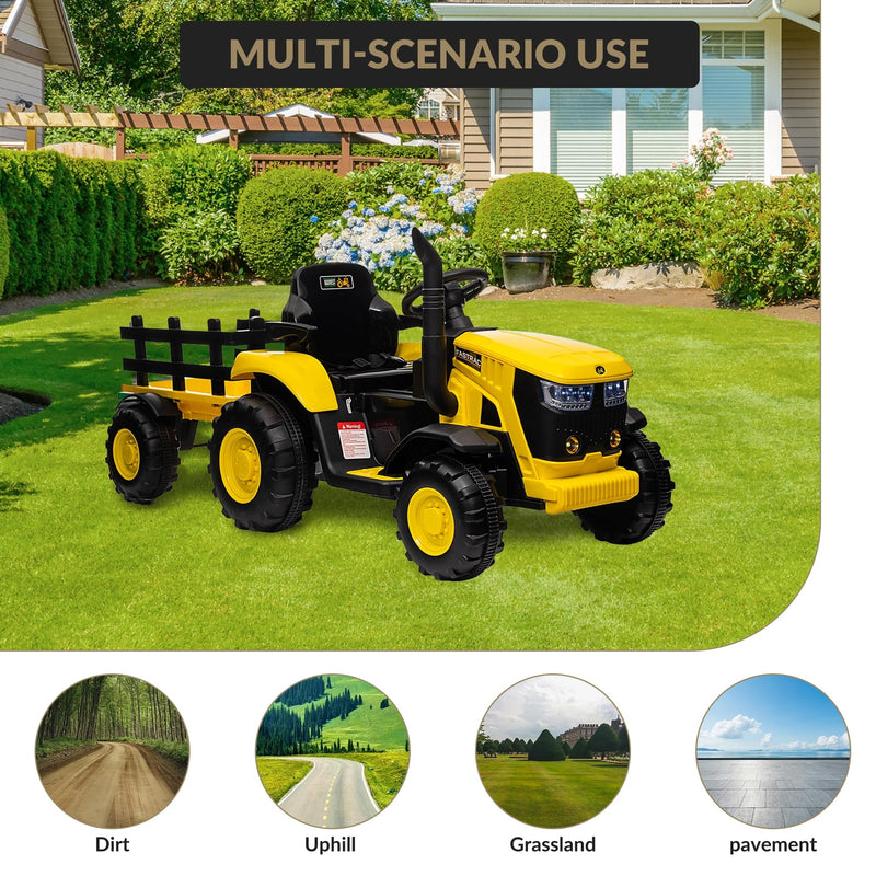 12V Electric Ride-On Tractor with Trailer for Kids, Battery Powered Vehicle Magic Cars 17