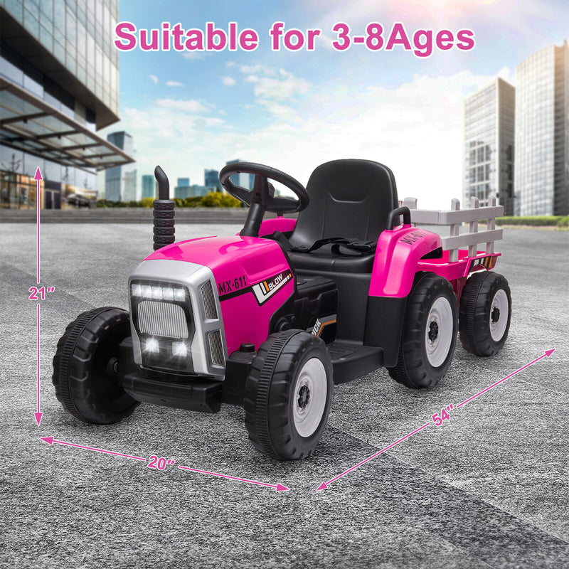 12V Battery-Powered Electric Ride-On Tractor Toy with Trailer and Remote Control Magic Cars 4