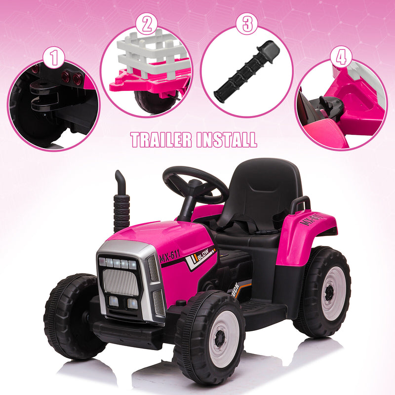 12V Battery-Powered Electric Ride-On Tractor Toy with Trailer and Remote Control Magic Cars 9