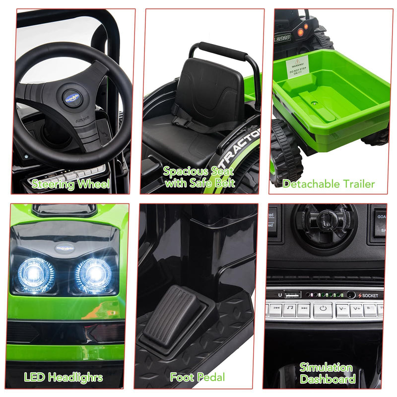 12V Battery-Powered Ride-On Tractor with Trailer and Remote Control Electric Car Magic Cars 10