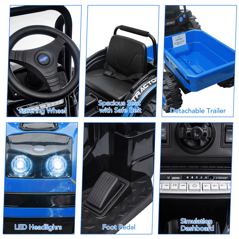 12V Battery-Powered Ride-On Tractor with Trailer and Remote Control Electric Car Magic Cars 16