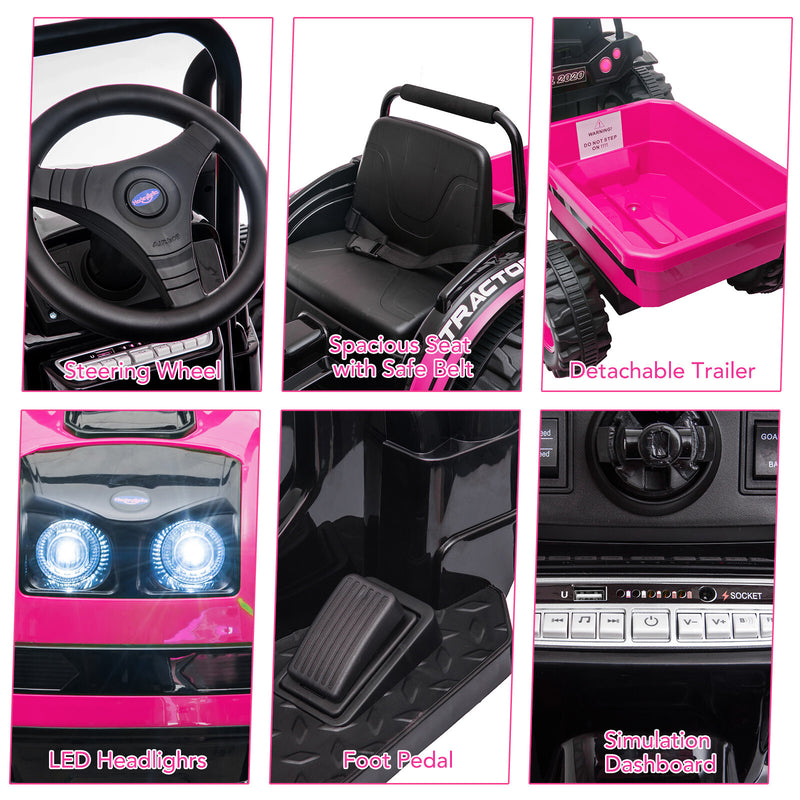 12V Battery-Powered Ride-On Tractor with Trailer and Remote Control Electric Car Magic Cars 22