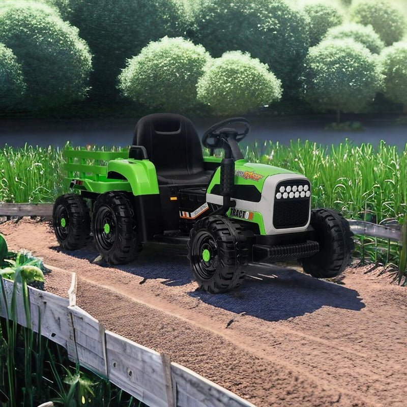 12V Battery-Powered Ride-On Electric Tractor Toy with Trailer and Remote Control Magic Cars 3