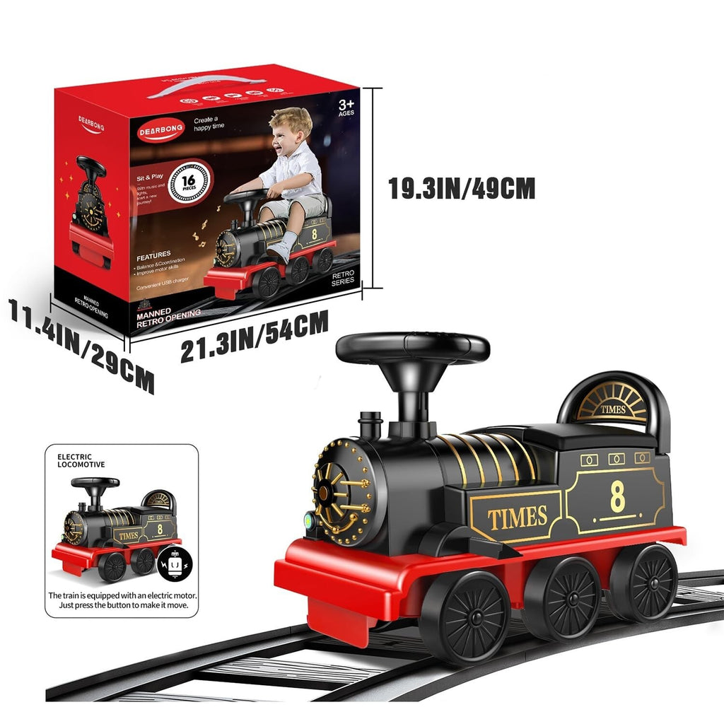 Scale Train Kit Ride On Electric Ride-On Train Set with Track, 2-Seater, Cargo Car, and Music