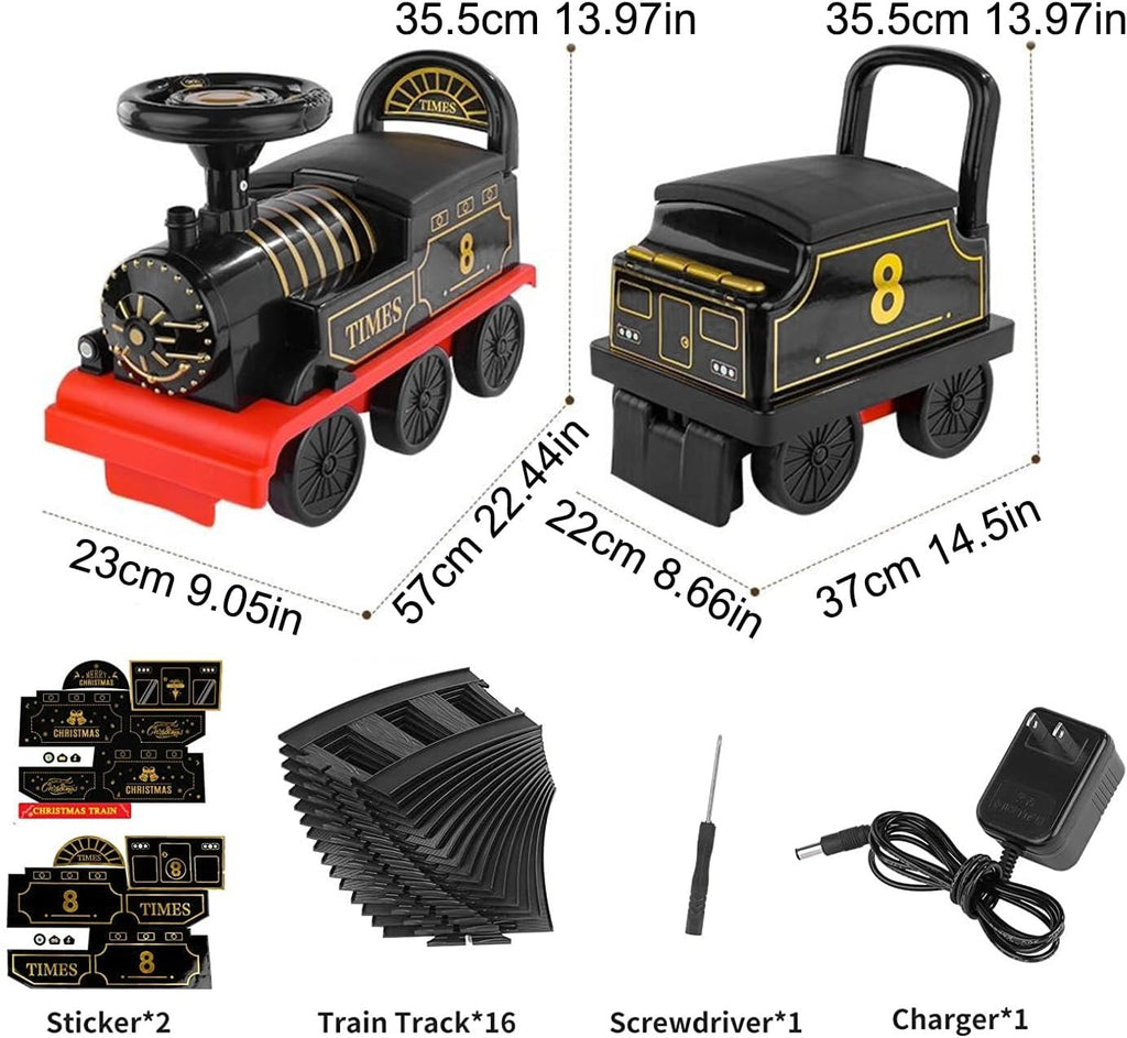 Scale Train Kit Ride On Electric Ride-On Train Set with Track, 2-Seater Cargo Car, Music and L