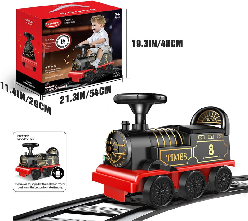 Electric Ride-On Train Set with Track, 2-Seater Cargo Car, Music and Lights Magic Cars 4