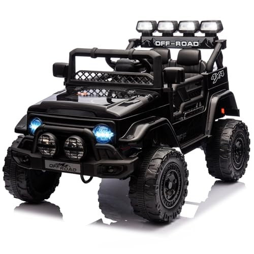 12V Electric Ride-On Truck with Remote Control, 3 Speeds, LED Lights, Black Magic Cars 1