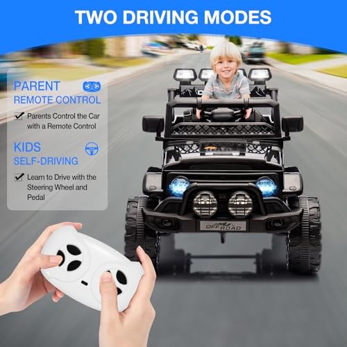 12V Electric Ride-On Truck with Remote Control, 3 Speeds, LED Lights, Black Magic Cars 3