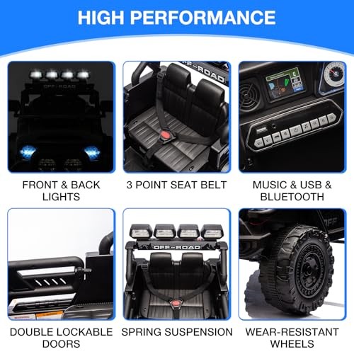 12V Electric Ride-On Truck with Remote Control, 3 Speeds, LED Lights, Black Magic Cars 6