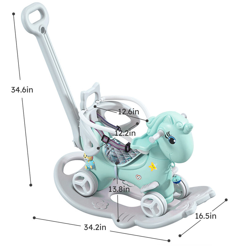 Toddler Rocking Horse with Push Handle, Backrest, and Balance Bike Ride-On Toy Magic Cars 3