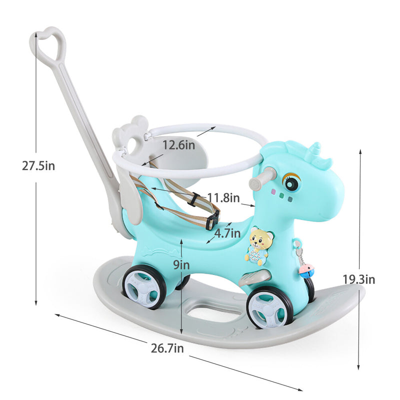 Toddler Ride-On Rocking Horse and Balance Bike with Push Handle and Backrest Magic Cars 6