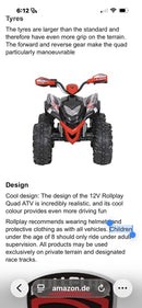 12V Electric Quad ATV Ride-On Toy in Red and Black Magic Cars 3