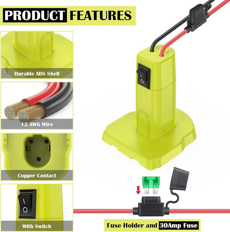 18V Power Wheels Battery Adapter Kit with 30A 12AWG Wire and Switch Magic Cars 4