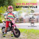 Pink 12V Electric Motorcycle for Kids with Twist Grip, Training Wheels, and Rear Suspension