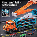 Orange Foldable 2-Layer Race Track with 6 Metal Cars and Truck Toy