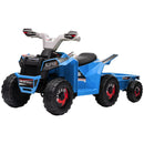 Blue Kids ATV Quad Car with Rear Trailer