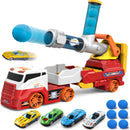 28" Ejection Transport Truck Playset with 4 Race Cars and 6 Foam Balls Featuring Lights and Sounds for Kids