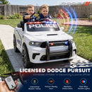 12V Dodge Police Car Ride-On for Kids Ages 3-6, White, 2-Seater