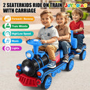 Blue 12V Electric 2-Seater Train with Carriage, Music, Lights, and Dual Speed