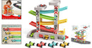 Wooden Car Ramp Play Set with 4 Cars - Montessori Racing Adventure for Toddlers